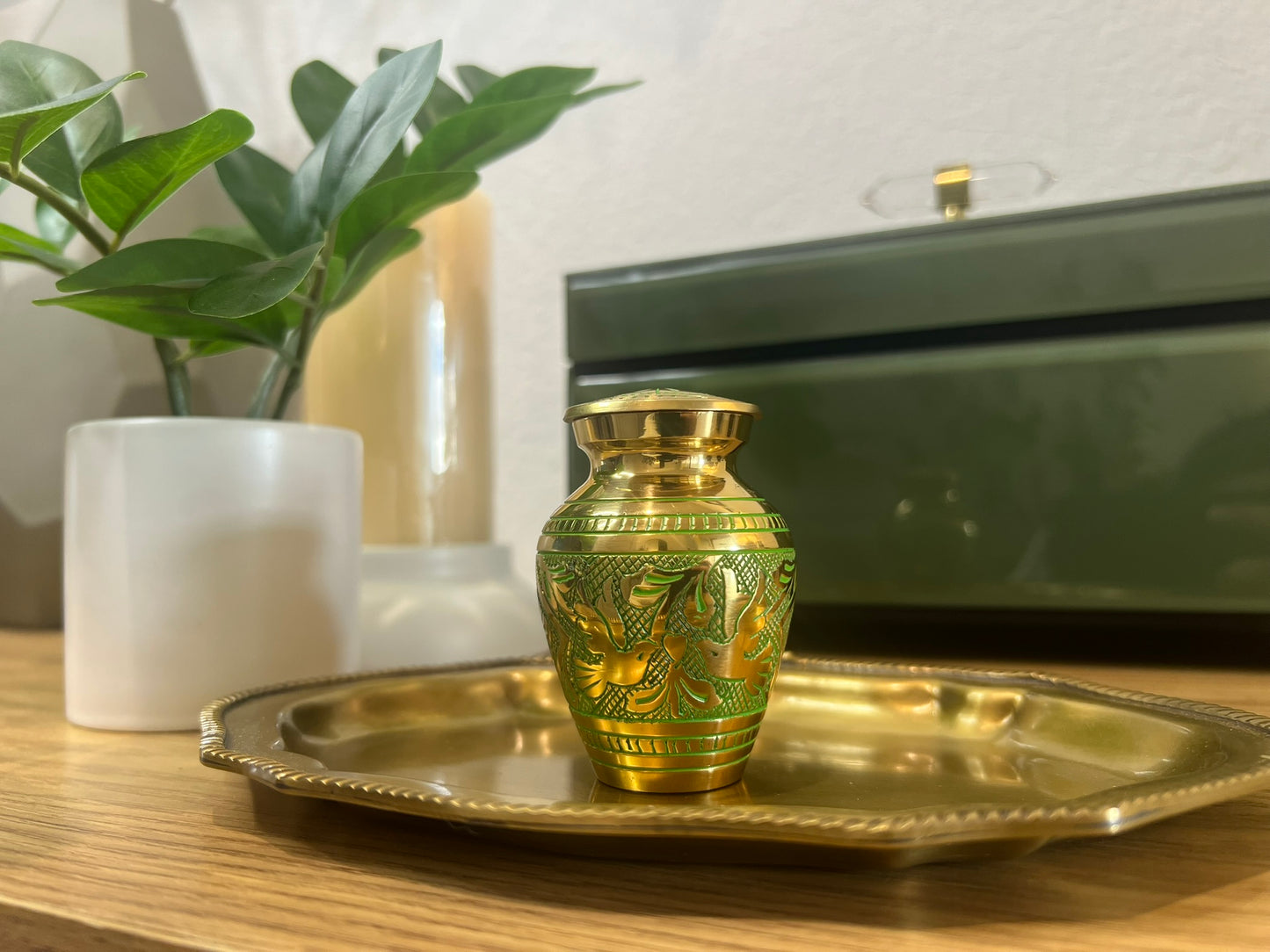 Solid Brass/Aluminum Hand-Etched Doves Keepsake Single in Velvet Box - Keepsakes for Ashes