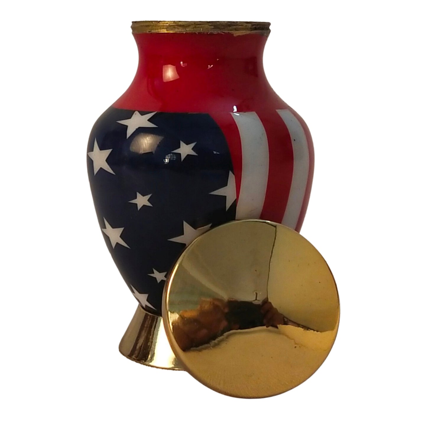 American Flag Mini Keepsake Cremation Urn for Patriots, Firefighters, Navy, Marine, Army, Veterans, & Policemen - Solid Brass, Single Piece
