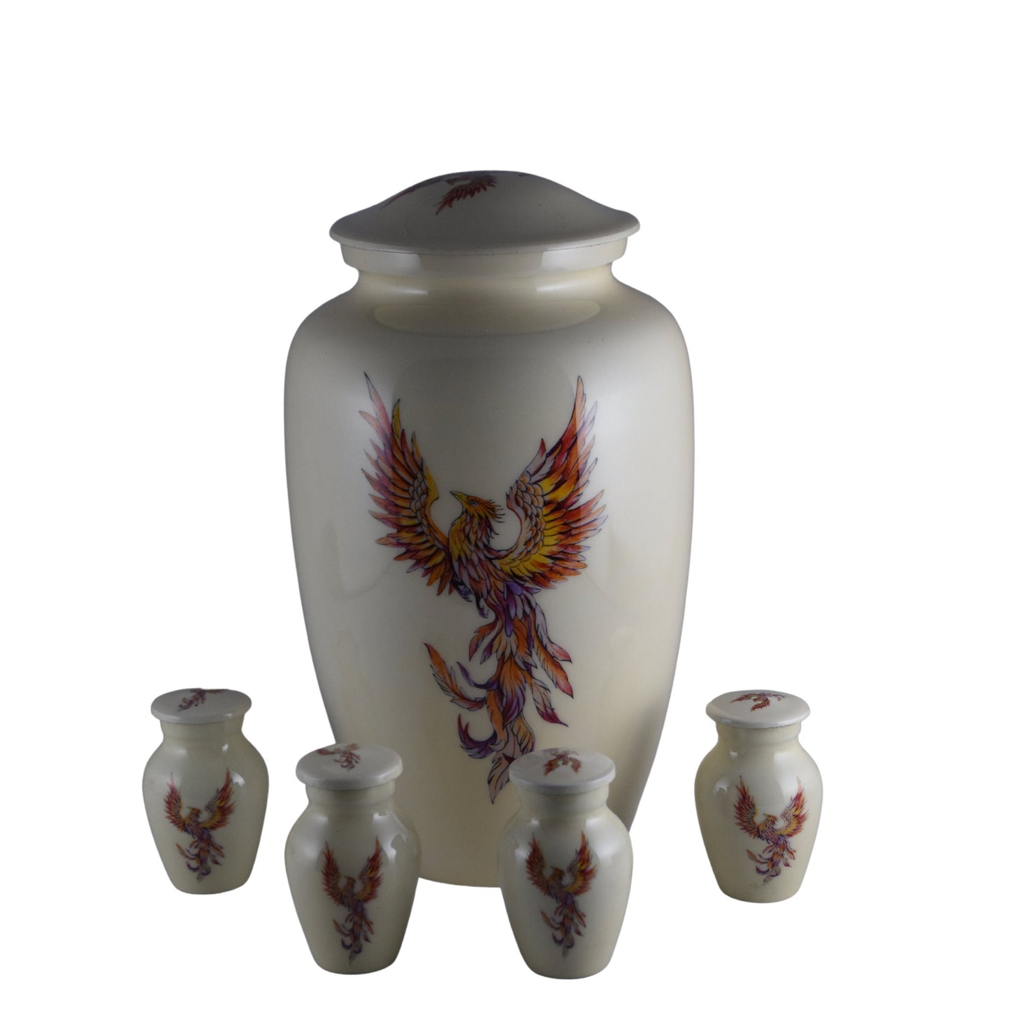 Phoenix - Immortal Bird White Keepsakes Set of 4 for Ashes Adult male - Keepsakes for human ashes adult female - Cremation Urns - Firebird