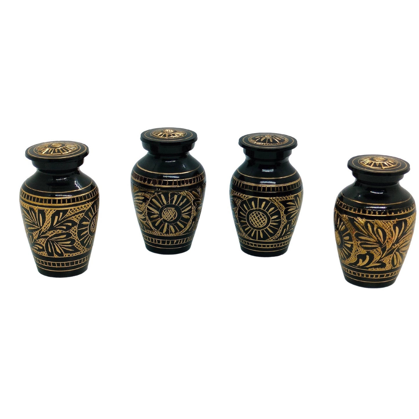 Solid Brass Flower Etched Keepsakes Set of 4 - Keepsakes for Ashes