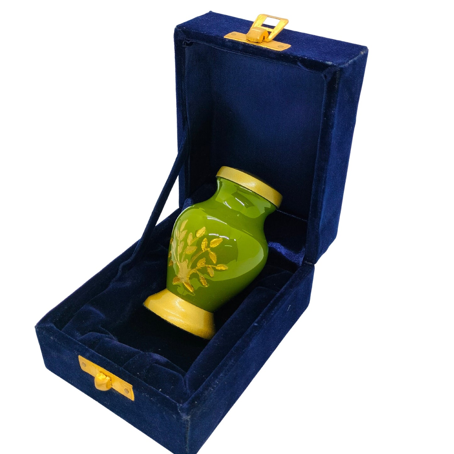 Gold Tree of Life Green/Gray/Black - Unique design Keepsake Single in Velvet Box for Ashes Adult male/female - Hand Etched
