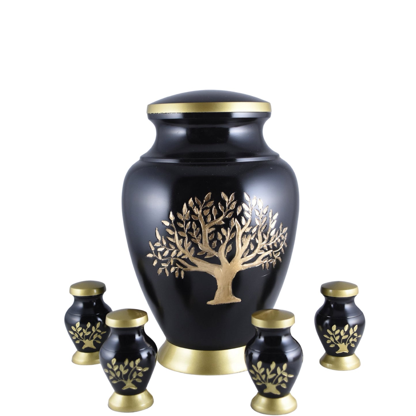 Gold Tree of Life Green/Gray/Black - Unique design Keepsake Single in Velvet Box for Ashes Adult male/female - Hand Etched