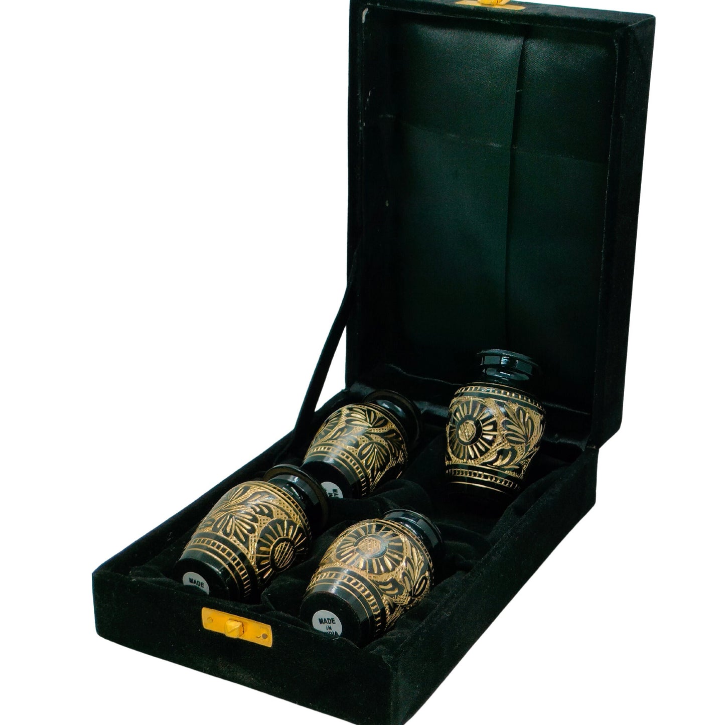 Solid Brass Flower Etched Keepsakes Set of 4 - Keepsakes for Ashes