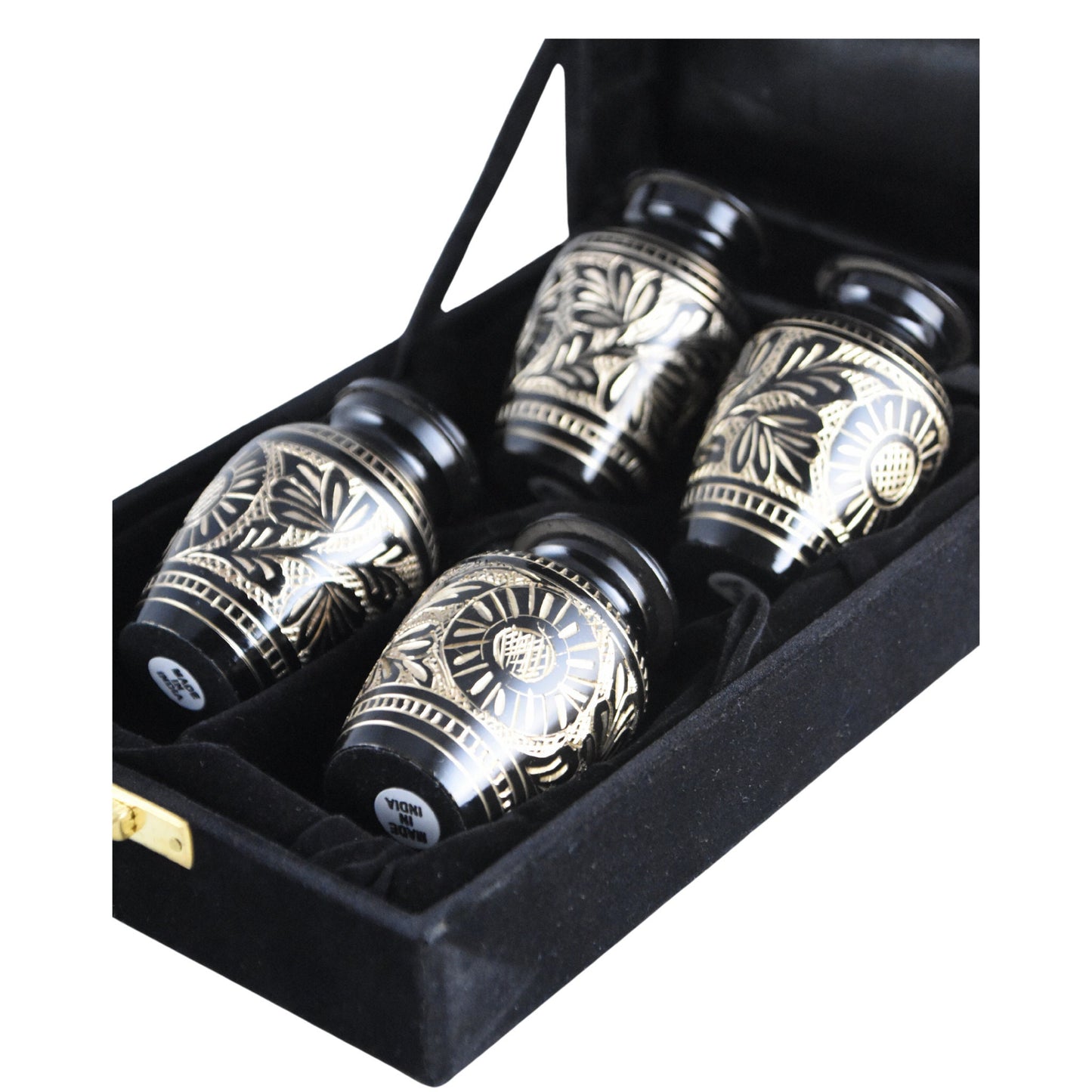 Solid Brass Flower Etched Keepsakes Set of 4 - Keepsakes for Ashes