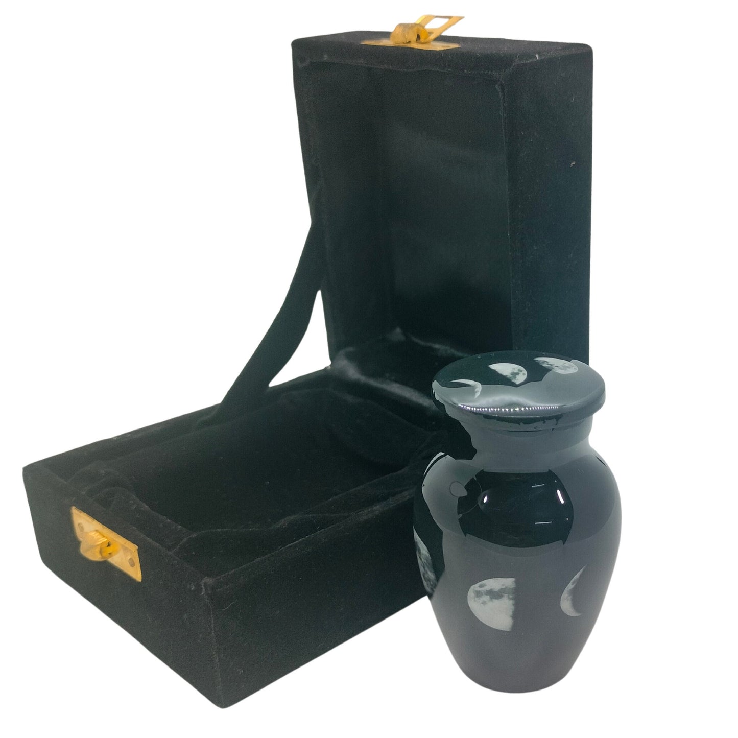 Phases of the Moon - Black Keepsake with different phases of the moon Single Keepsake in Velvet Box - Keepsakes for human ashes