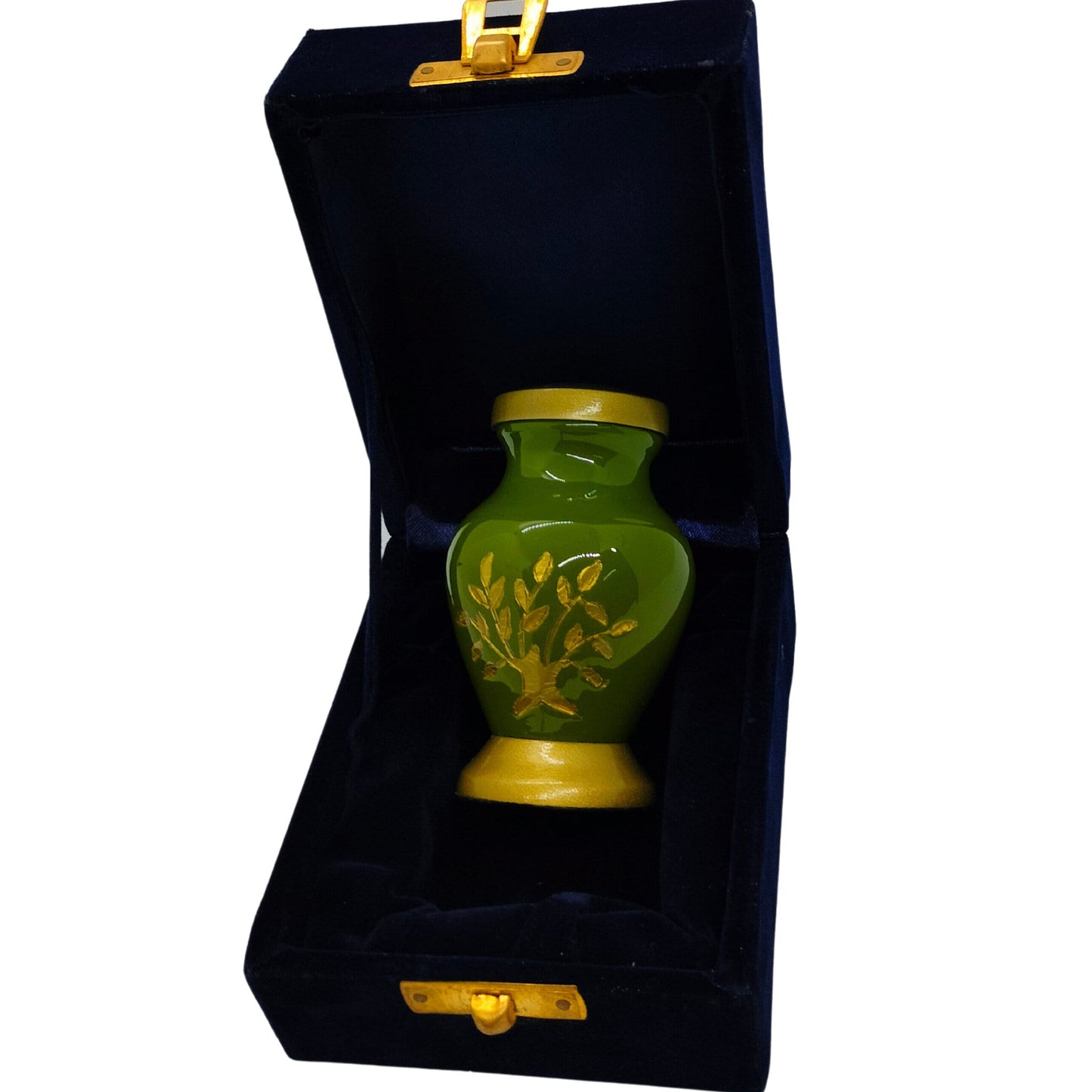 Gold Tree of Life Green/Gray/Black - Unique design Keepsake Single in Velvet Box for Ashes Adult male/female - Hand Etched
