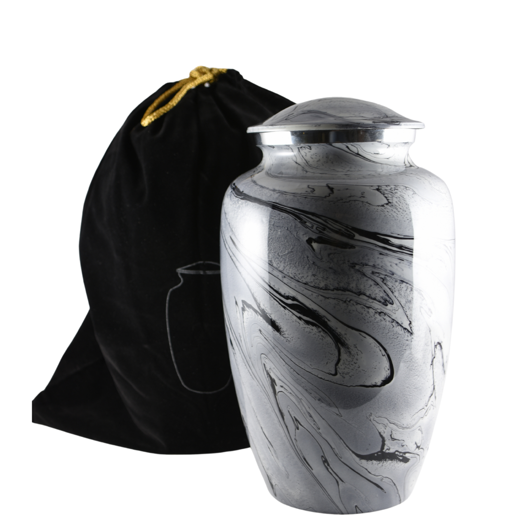 Black/Grey/Ocean Blue/Brown Marble Finish Large Adult Cremation Urn for Human Ashes — With Velvet Bag