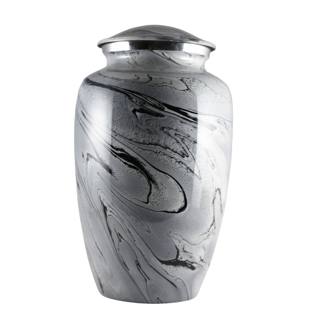 Black/Grey/Ocean Blue/Brown Marble Finish Large Adult Cremation Urn for Human Ashes — With Velvet Bag