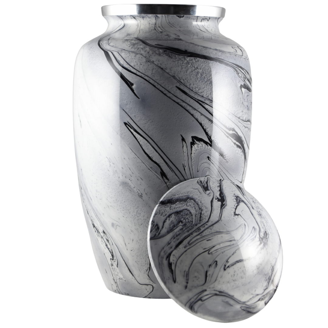 Black/Grey/Ocean Blue/Brown Marble Finish Large Adult Cremation Urn for Human Ashes — With Velvet Bag