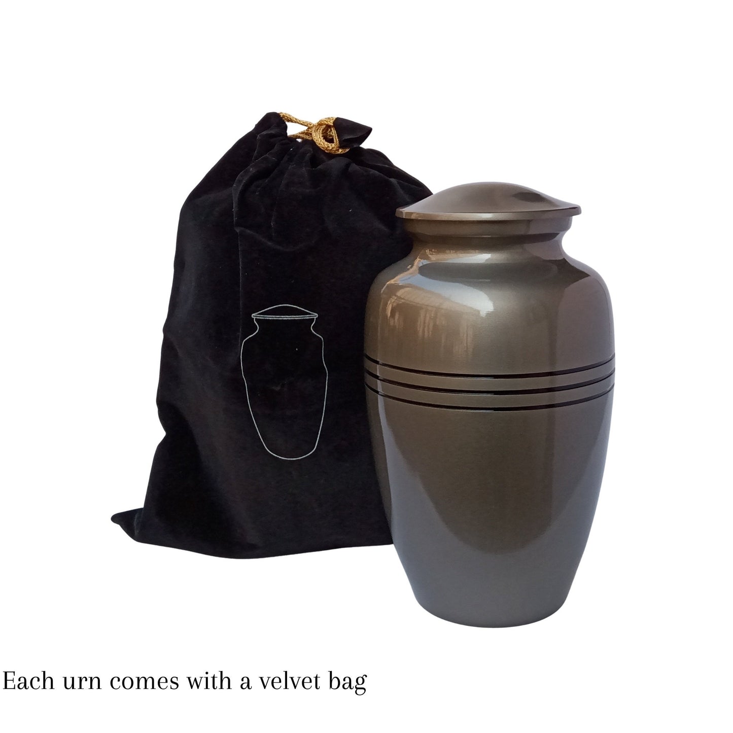 Beautiful Pewter Large Adult Cremation Urn for Human Ashes — With Velvet Bag