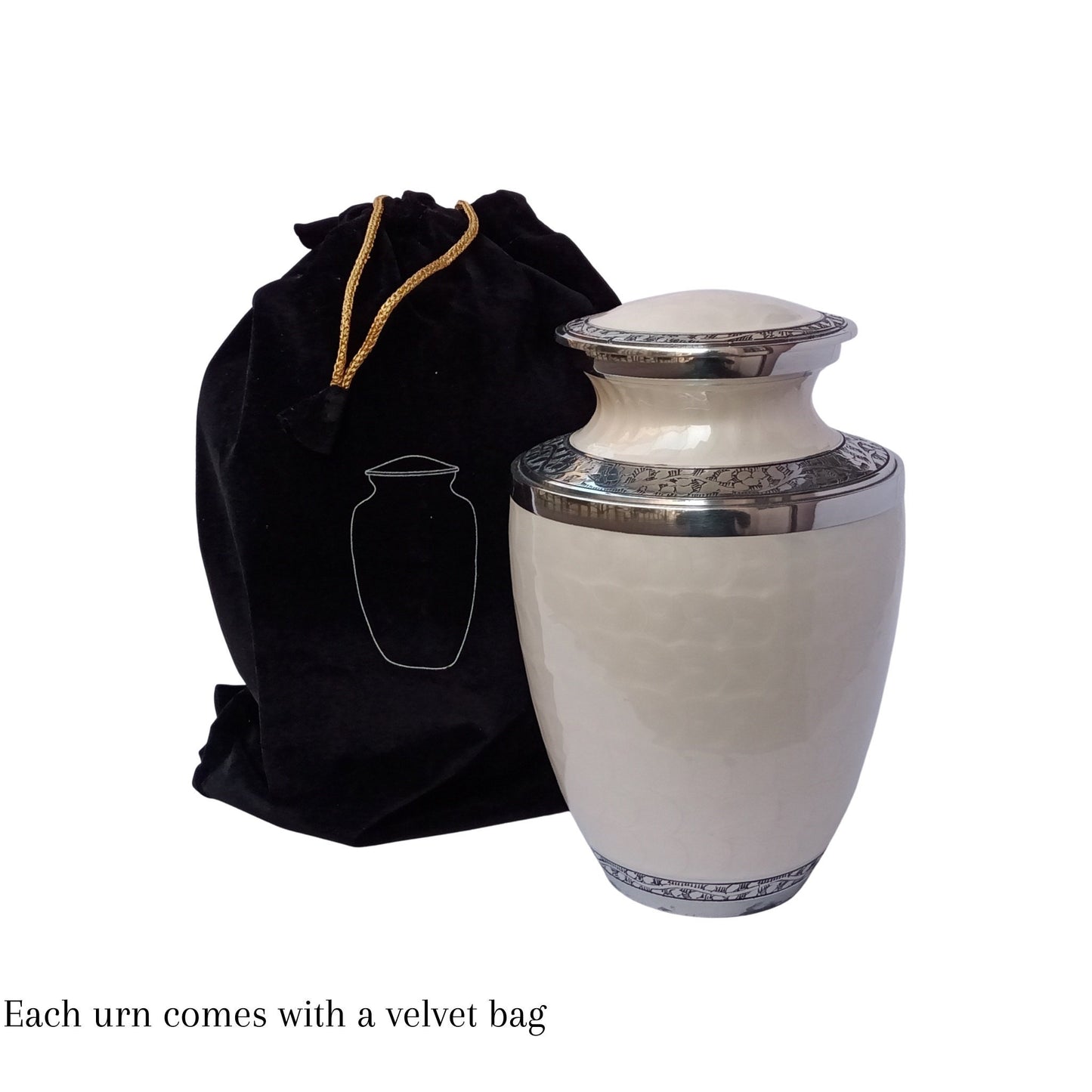 Beautifully Crafted Leaf and Mother of Pearl Pattern Large Adult Cremation Urn for Human Ashes — With Velvet Bag