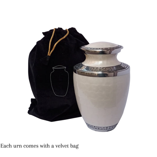 Beautifully Crafted Leaf and Mother of Pearl Pattern Large Adult Cremation Urn for Human Ashes — With Velvet Bag