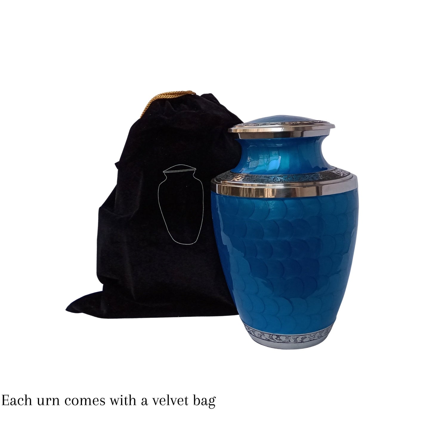 Beautifully Crafted Leaf and Mother of Pearl Pattern Large Adult Cremation Urn for Human Ashes — With Velvet Bag