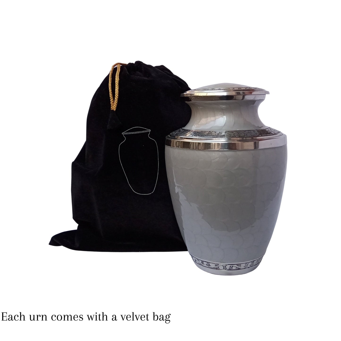 Beautifully Crafted Leaf and Mother of Pearl Pattern Large Adult Cremation Urn for Human Ashes — With Velvet Bag