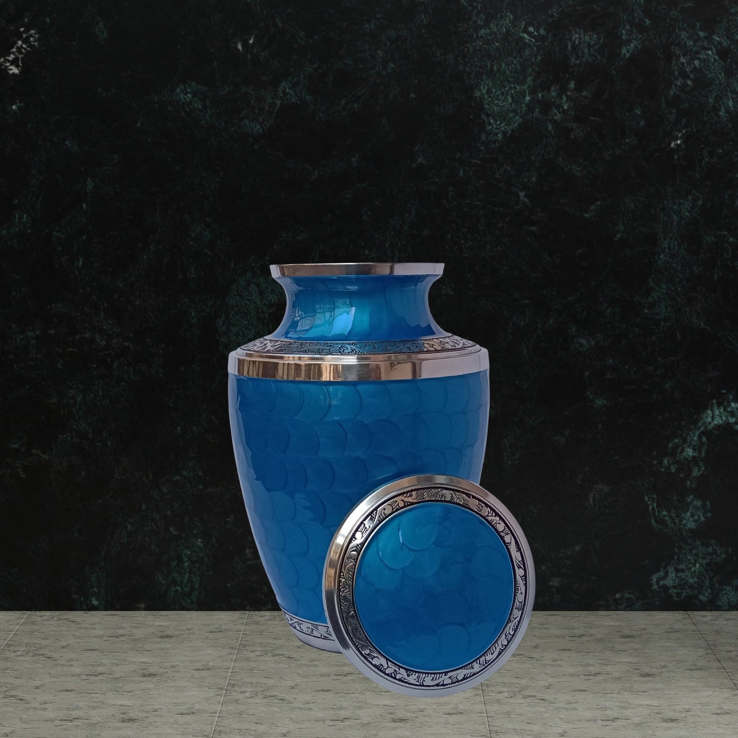 Beautifully Crafted Leaf and Mother of Pearl Pattern Large Adult Cremation Urn for Human Ashes — With Velvet Bag