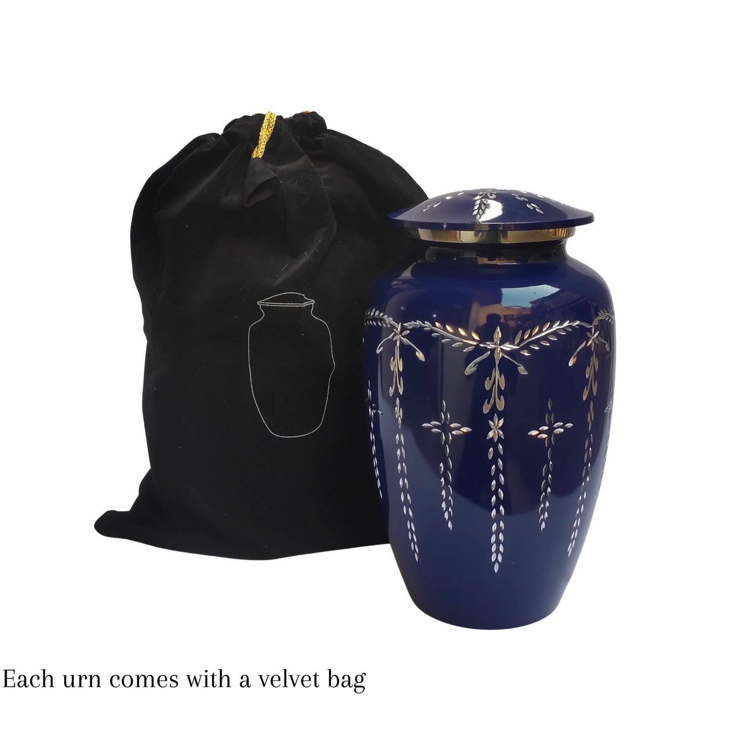 Diamond Cut Large Adult Cremation Urn for Human Ashes — With Velvet Bag