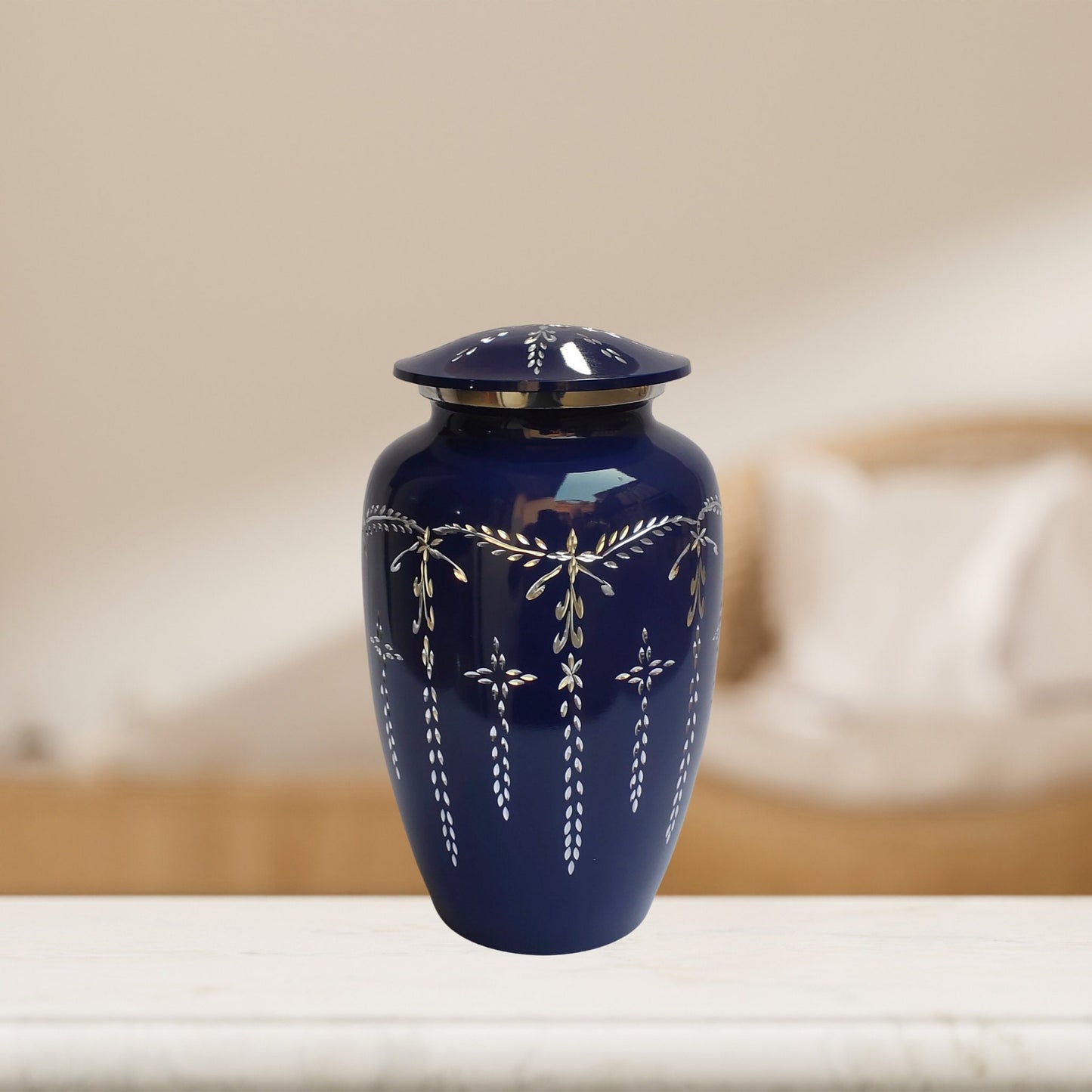 Diamond Cut Large Adult Cremation Urn for Human Ashes — With Velvet Bag