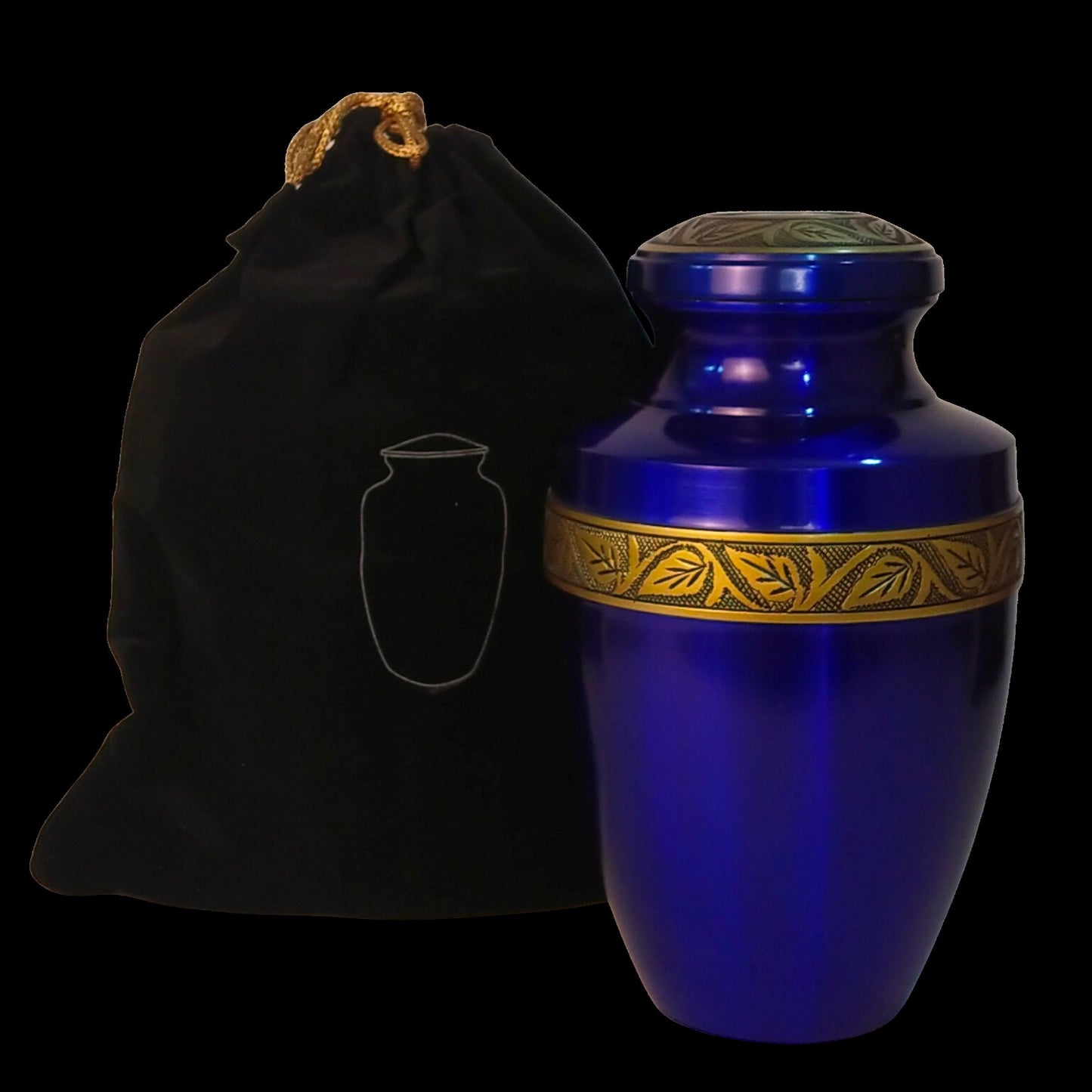 Leaves Metallic Finish Large Adult Cremation Urn for Human Ashes — With Velvet Bag