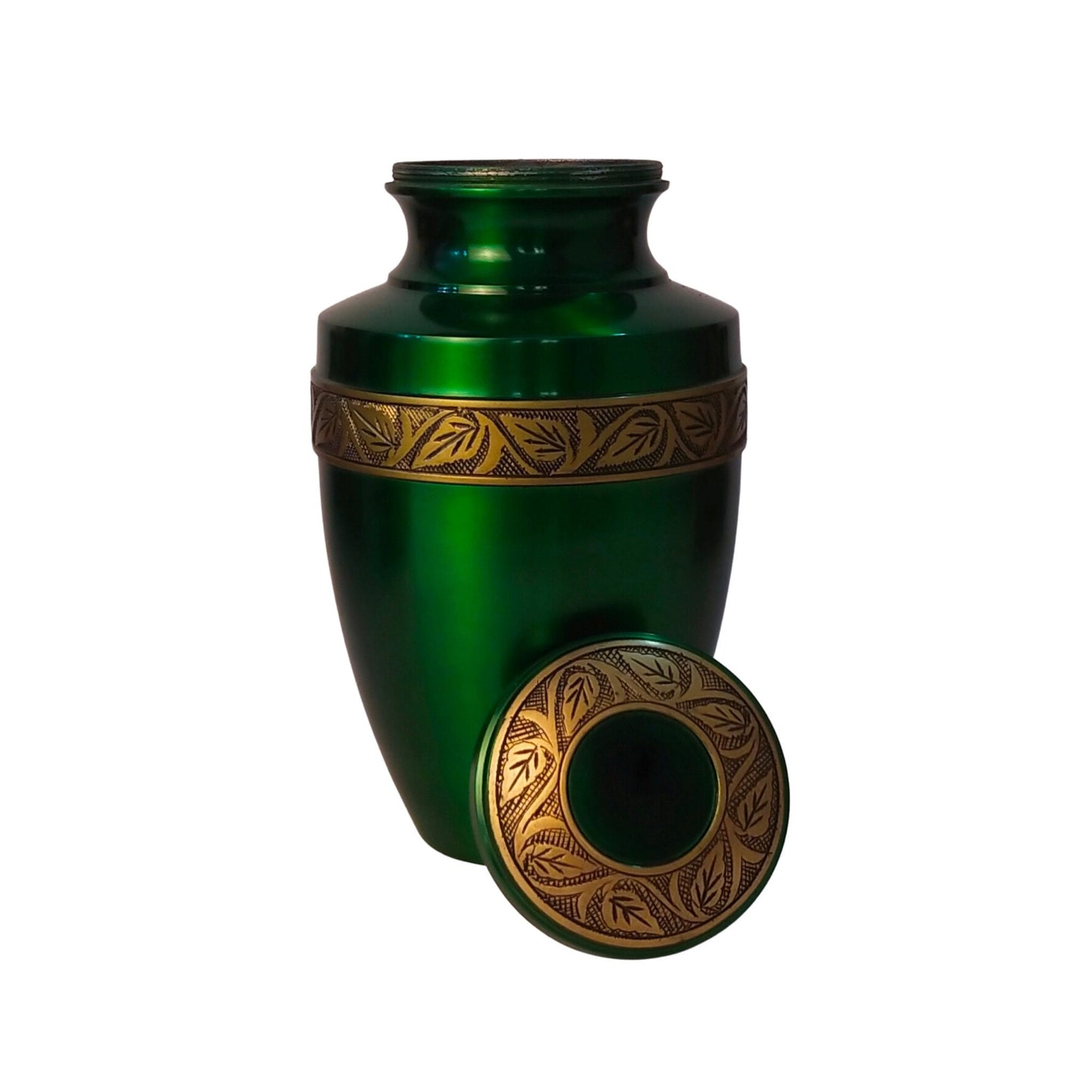 Leaves Metallic Finish Large Adult Cremation Urn for Human Ashes — With Velvet Bag