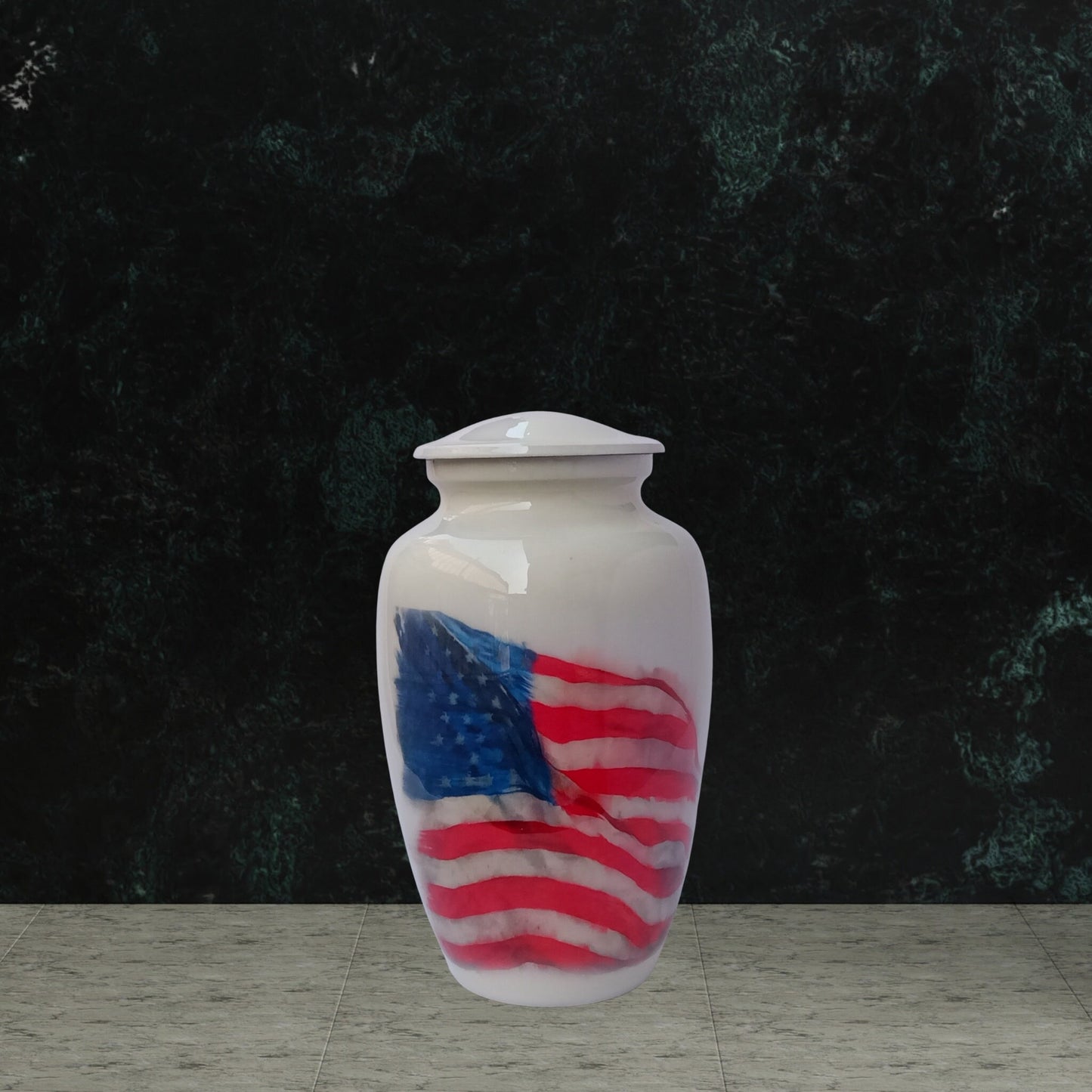 American Flag Patriotic Large Adult Cremation Urn for Human Ashes — With Velvet Bag