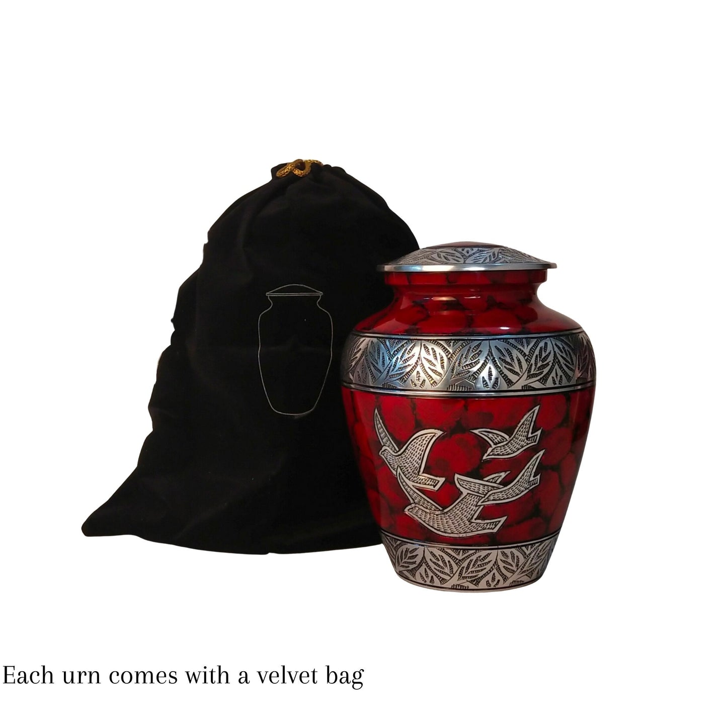 Flying Doves Large Adult Cremation Urn for Human Ashes — With Velvet Bag