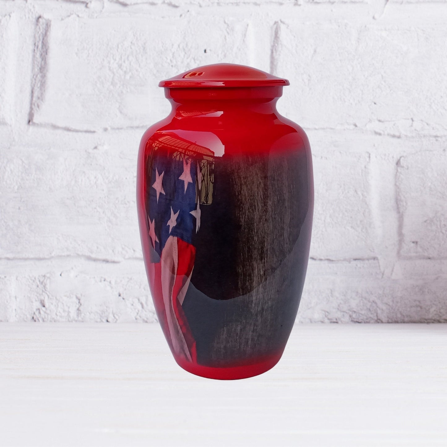 American Flag Large Adult Cremation Urn for Human Ashes — With Velvet Bag