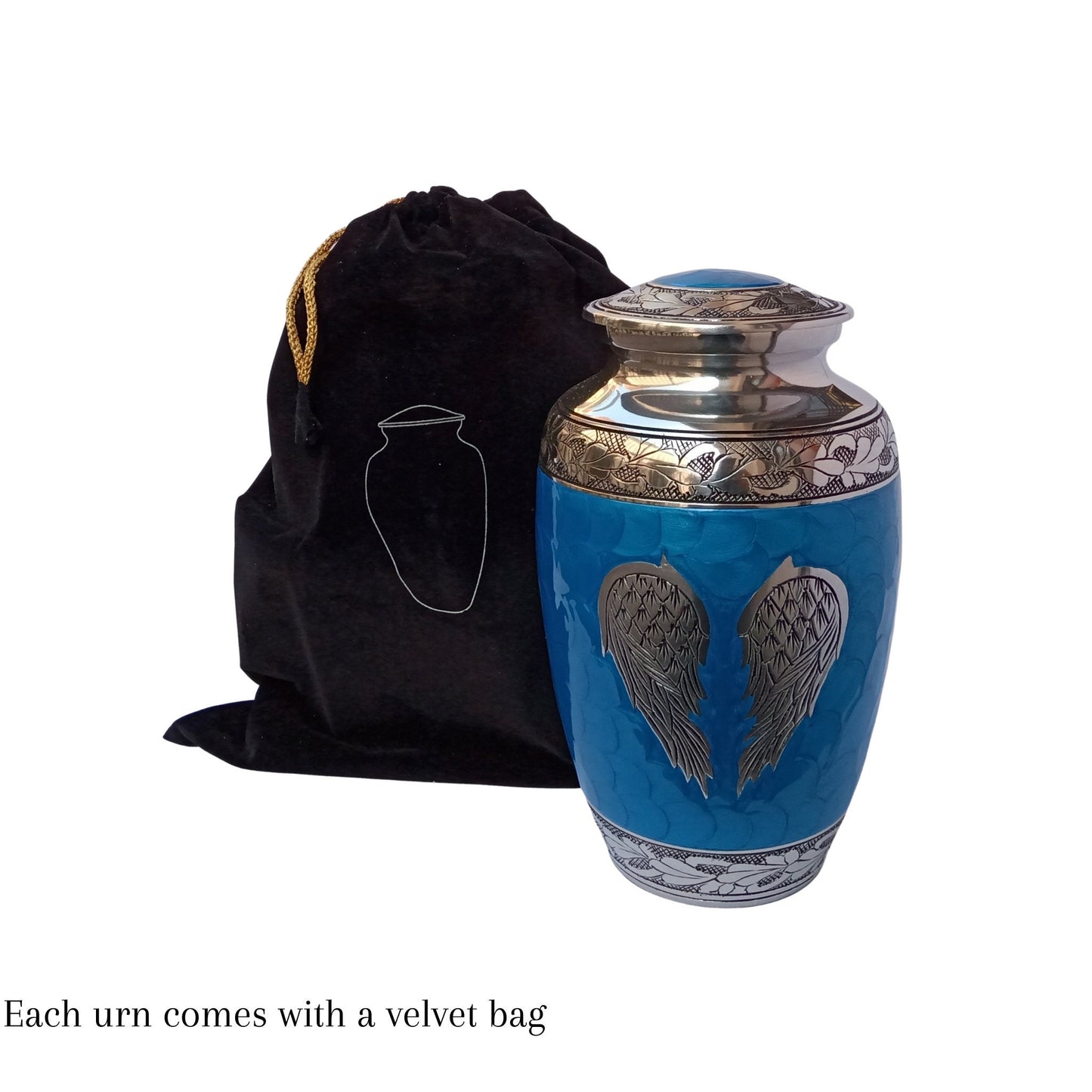 Angel Wings Beautiful Large Adult Cremation Urn for Human Ashes — With Velvet Bag