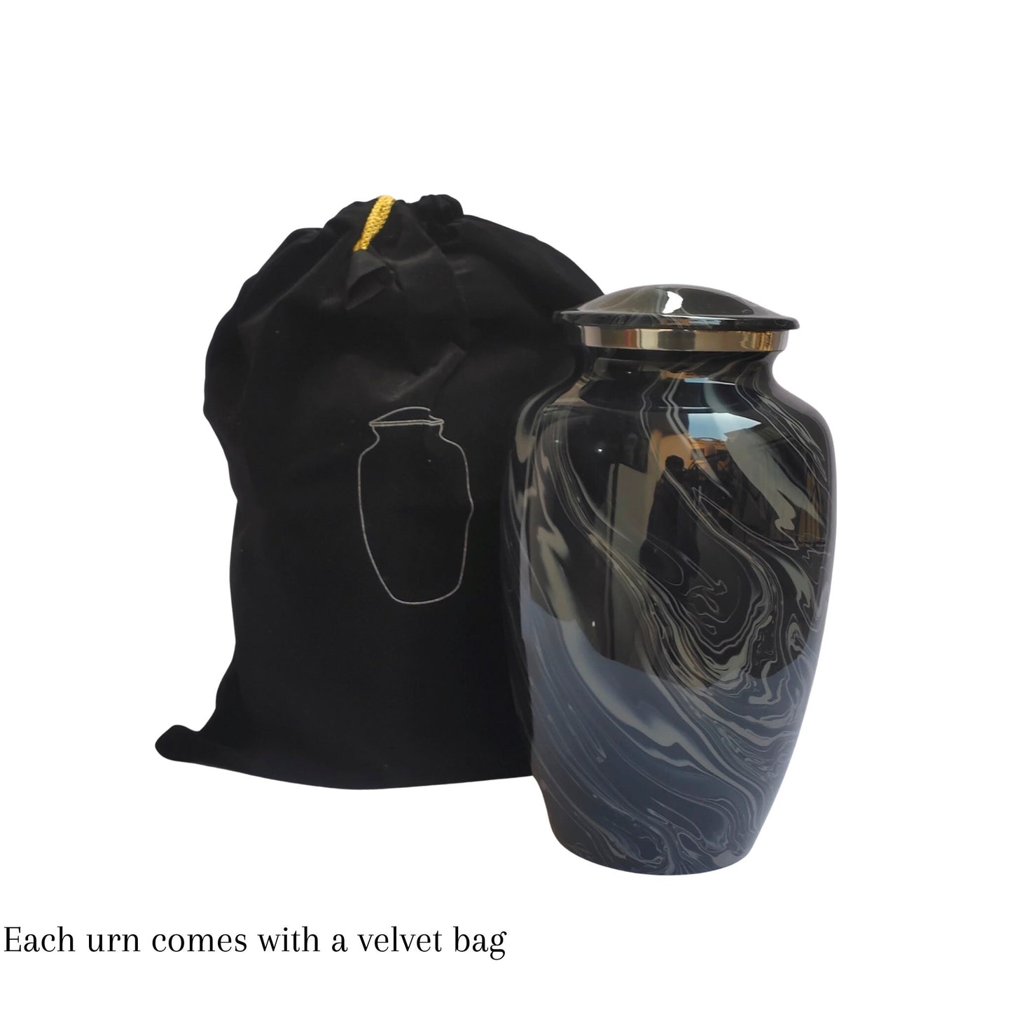 Black/Grey/Ocean Blue/Brown Marble Finish Large Adult Cremation Urn for Human Ashes — With Velvet Bag