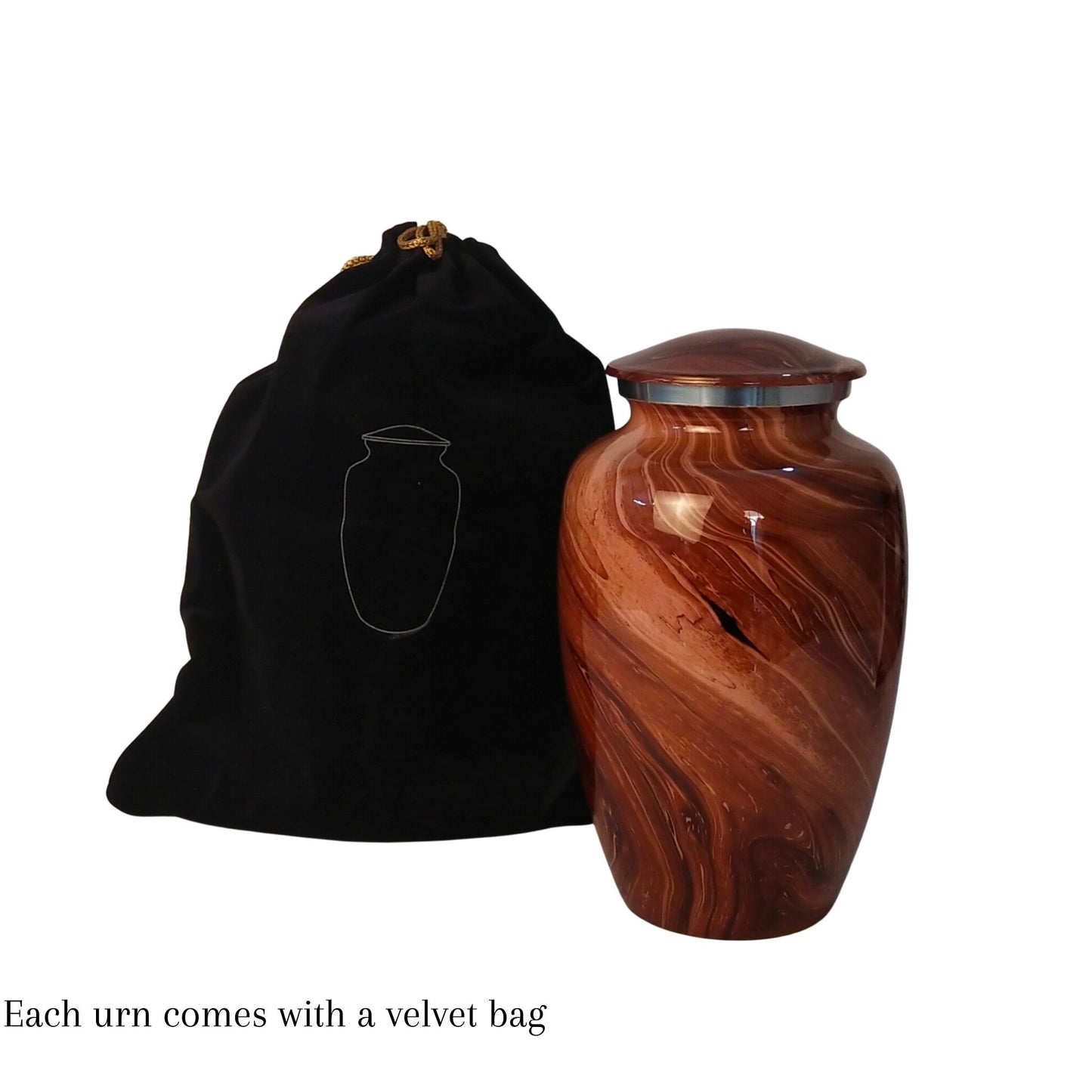 Black/Grey/Ocean Blue/Brown Marble Finish Large Adult Cremation Urn for Human Ashes — With Velvet Bag