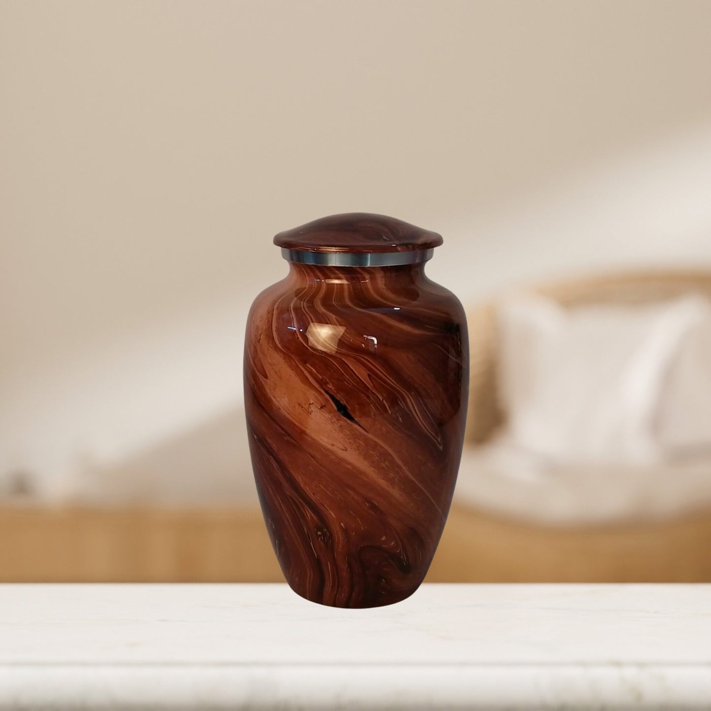 Black/Grey/Ocean Blue/Brown Marble Finish Large Adult Cremation Urn for Human Ashes — With Velvet Bag