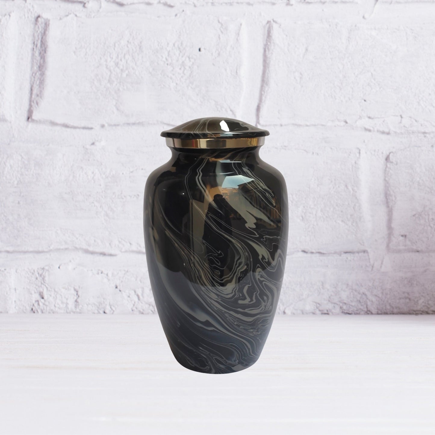 Black/Grey/Ocean Blue/Brown Marble Finish Large Adult Cremation Urn for Human Ashes — With Velvet Bag