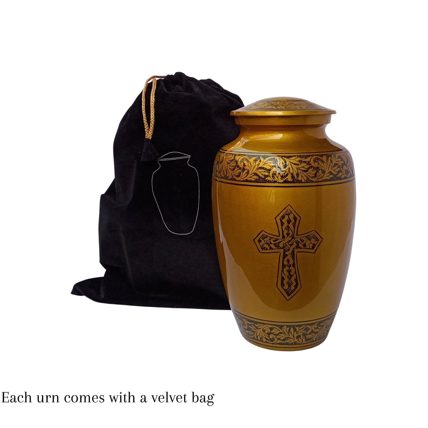 Holy Cross Large Adult Cremation Urn for Human Ashes — With Velvet Bag