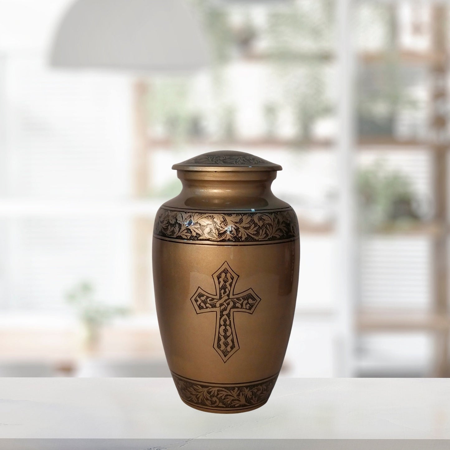 Holy Cross Large Adult Cremation Urn for Human Ashes — With Velvet Bag