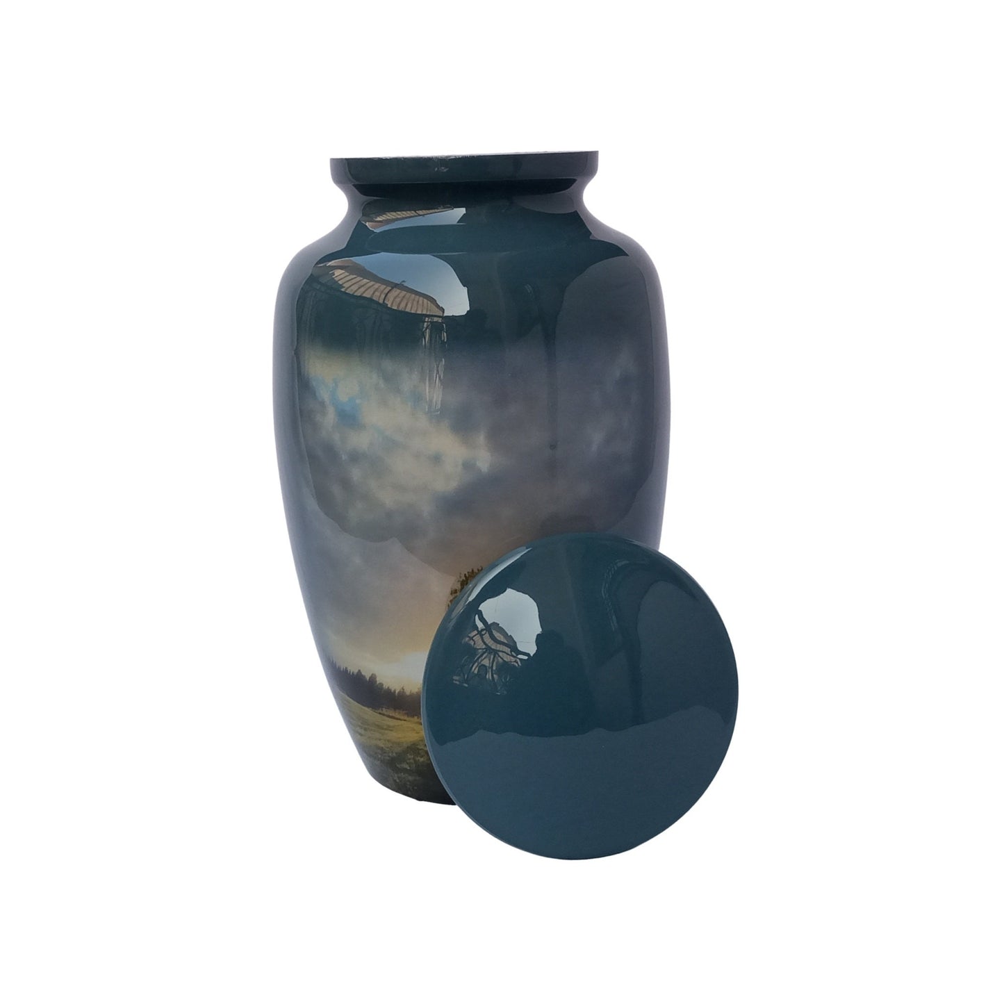 Tree in a Field Large Adult Cremation Urn for Human Ashes — With Velvet Bag