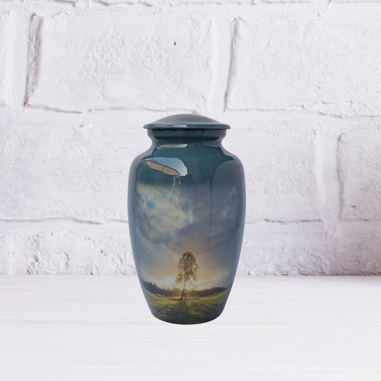 Tree in a Field Large Adult Cremation Urn for Human Ashes — With Velvet Bag