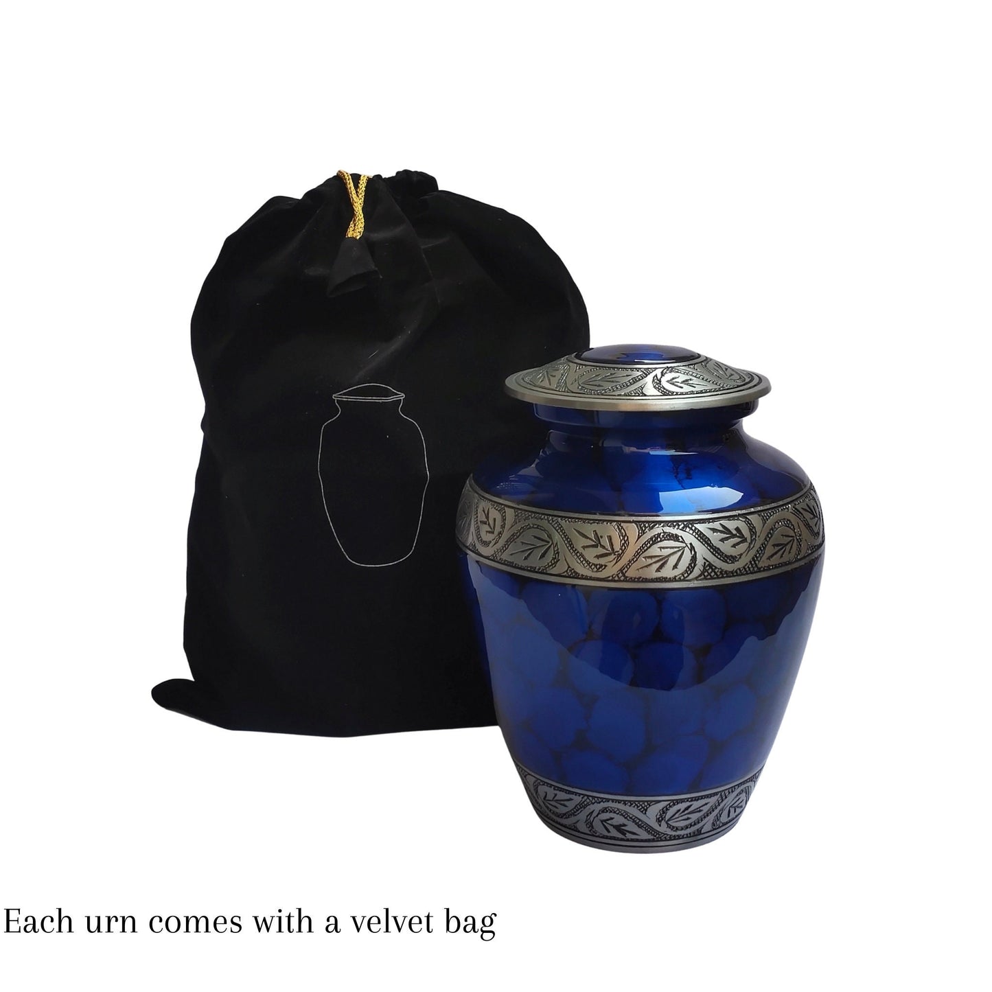 Etched Vine Handcrafted Large Adult Cremation Urn for Human Ashes — With Velvet Bag