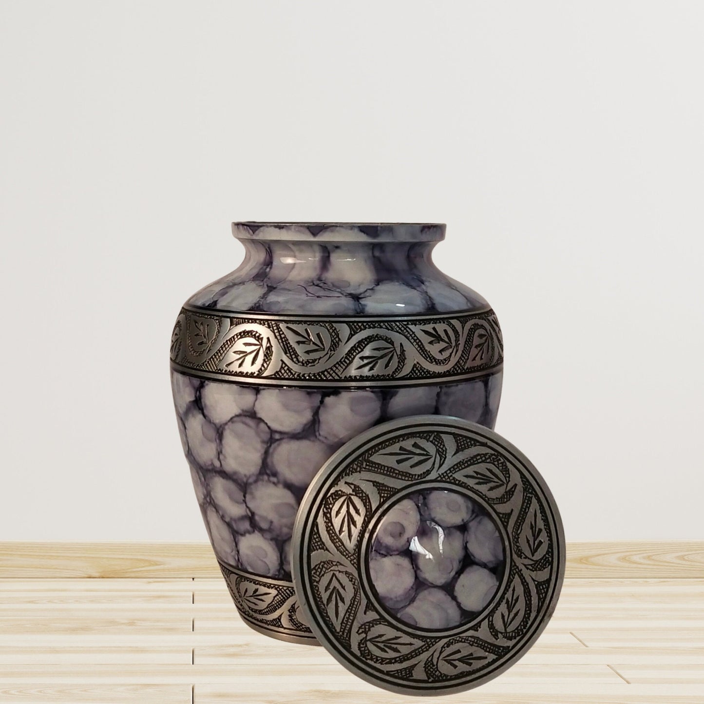 Etched Vine Handcrafted Large Adult Cremation Urn for Human Ashes — With Velvet Bag