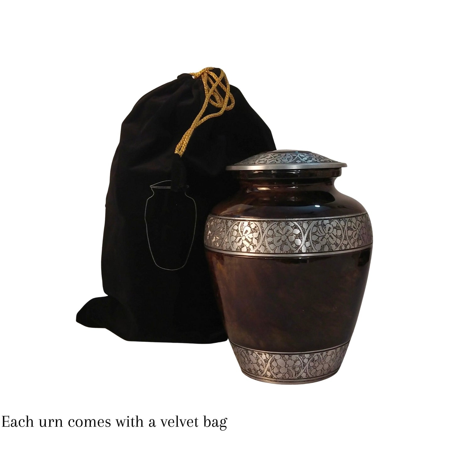 Leaves and Flowers Intricate Vine Large Adult Cremation Urn for Human Ashes — With Velvet Bag