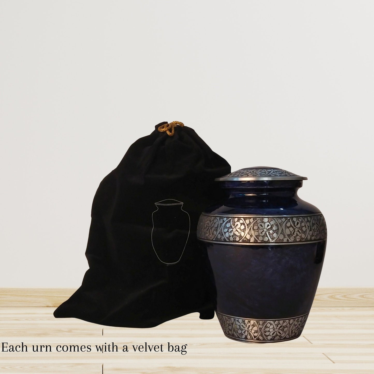 Leaves and Flowers Intricate Vine Large Adult Cremation Urn for Human Ashes — With Velvet Bag