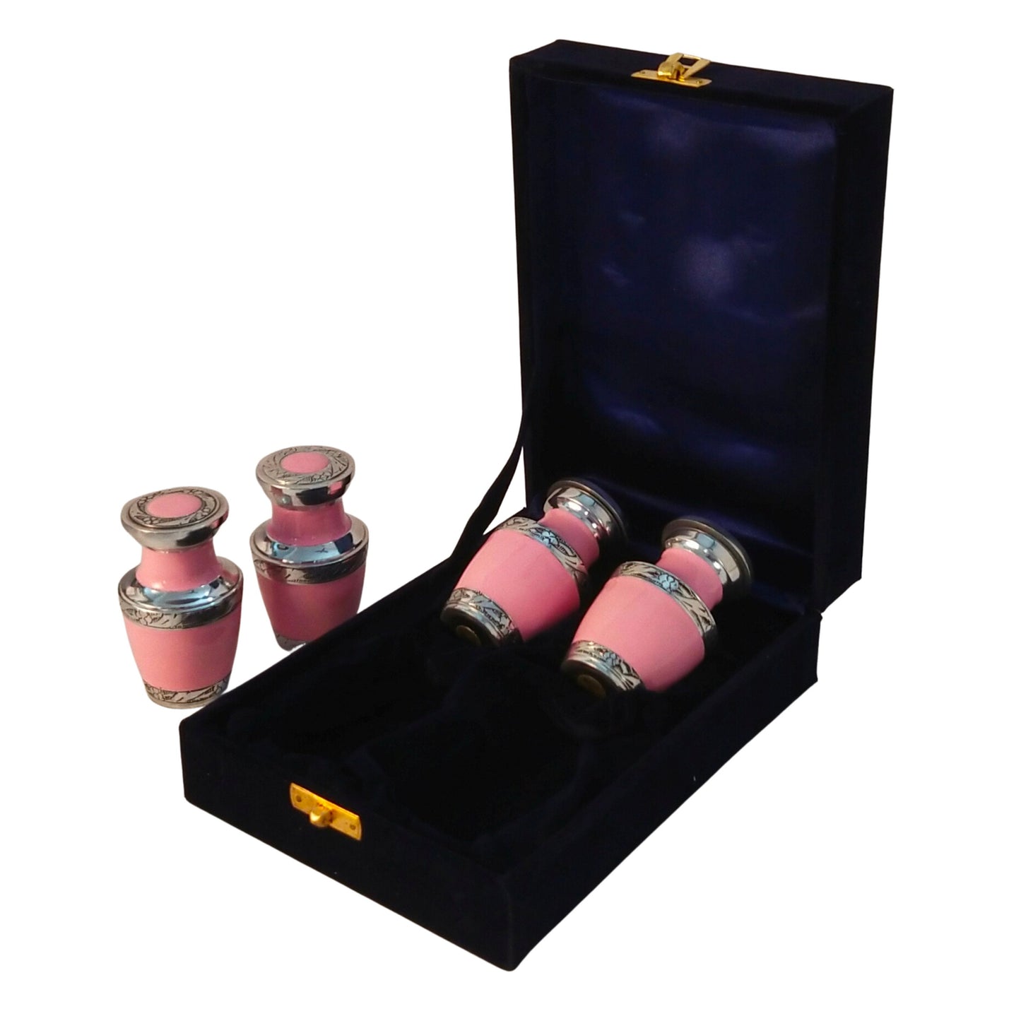 Beautiful Small Mini Keepsake Cremation Urns for Human Ashes Set of 4 - with Velvet Box