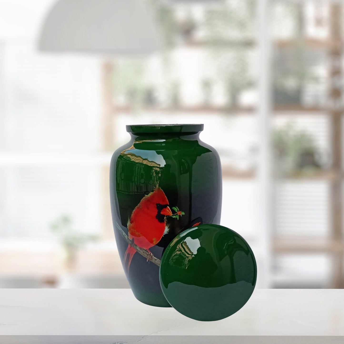 Cardinal Birds Large Adult Cremation Urn for Human Ashes — With Velvet Bag