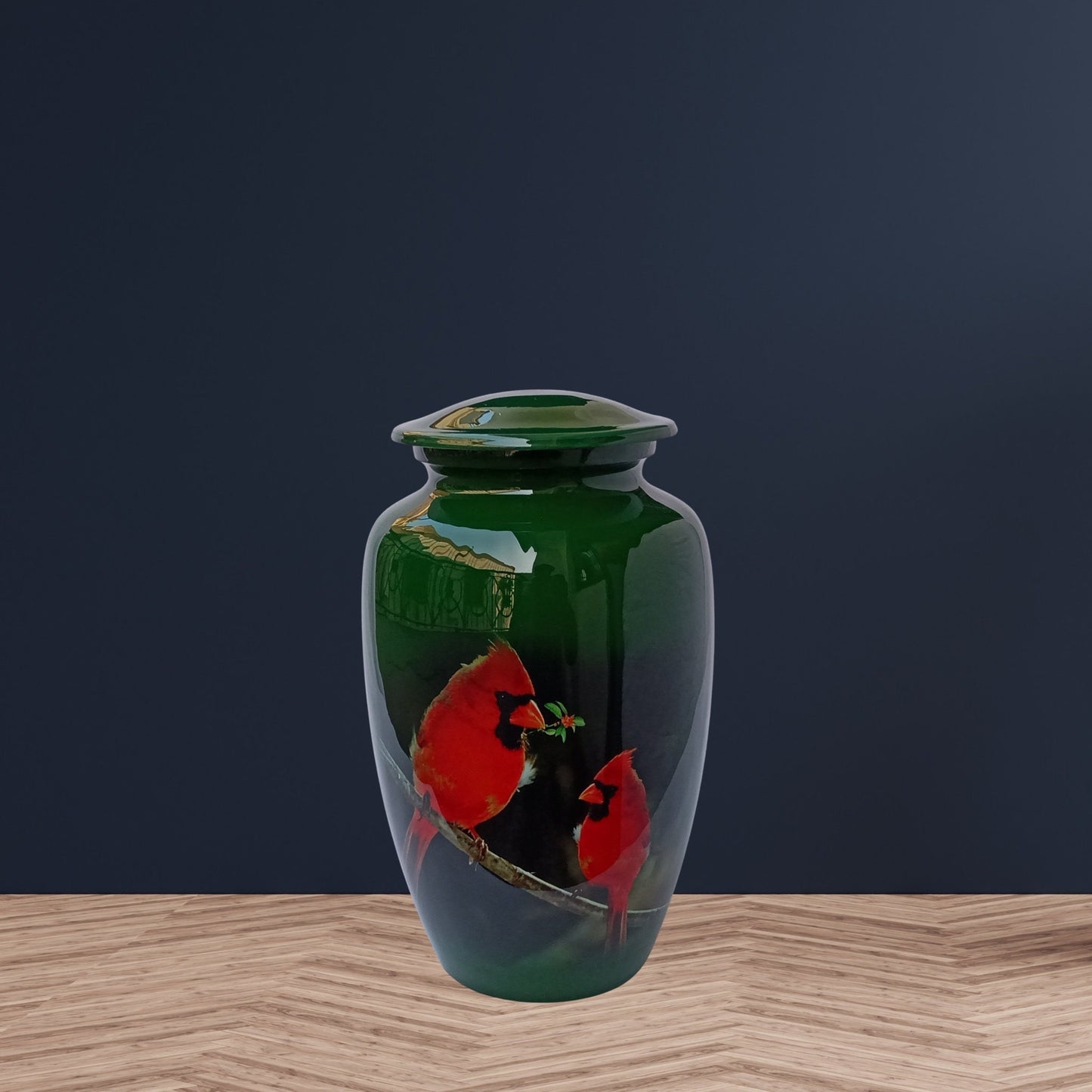 Cardinal Birds Large Adult Cremation Urn for Human Ashes — With Velvet Bag