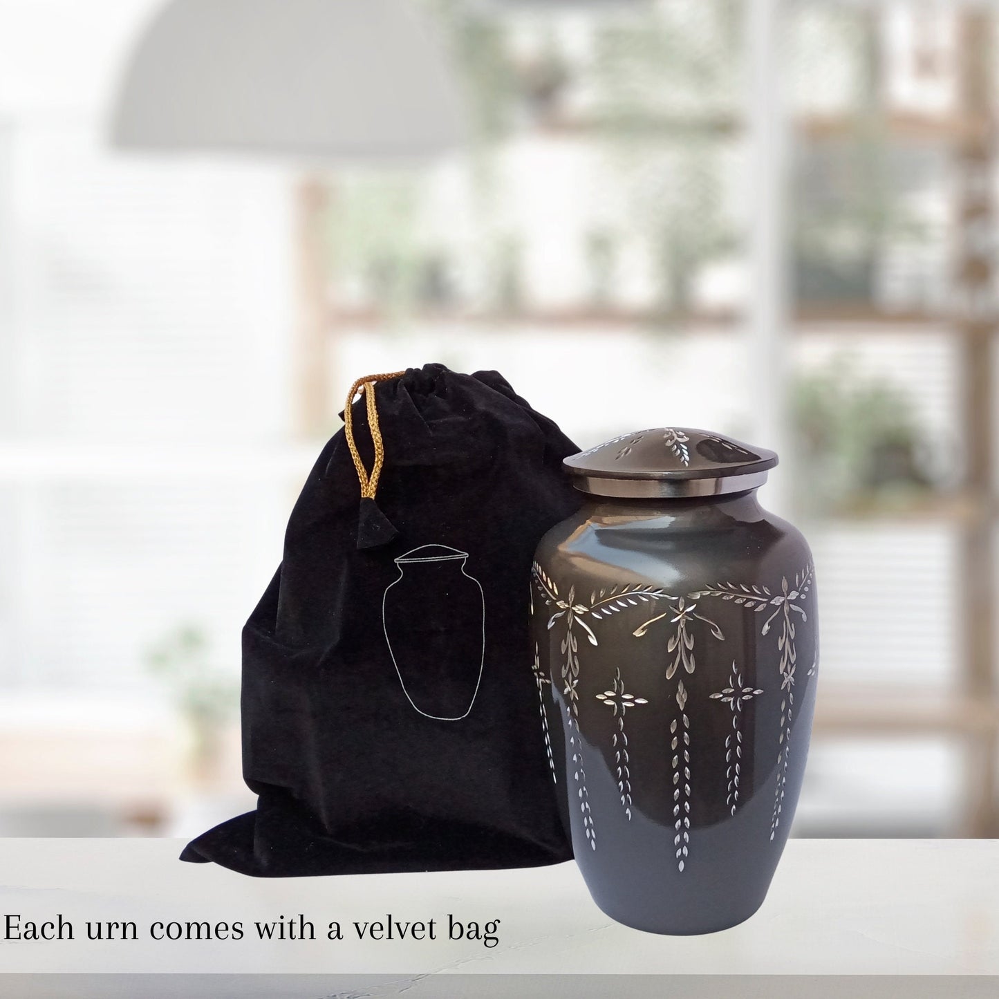 Diamond Cut Large Adult Cremation Urn for Human Ashes — With Velvet Bag