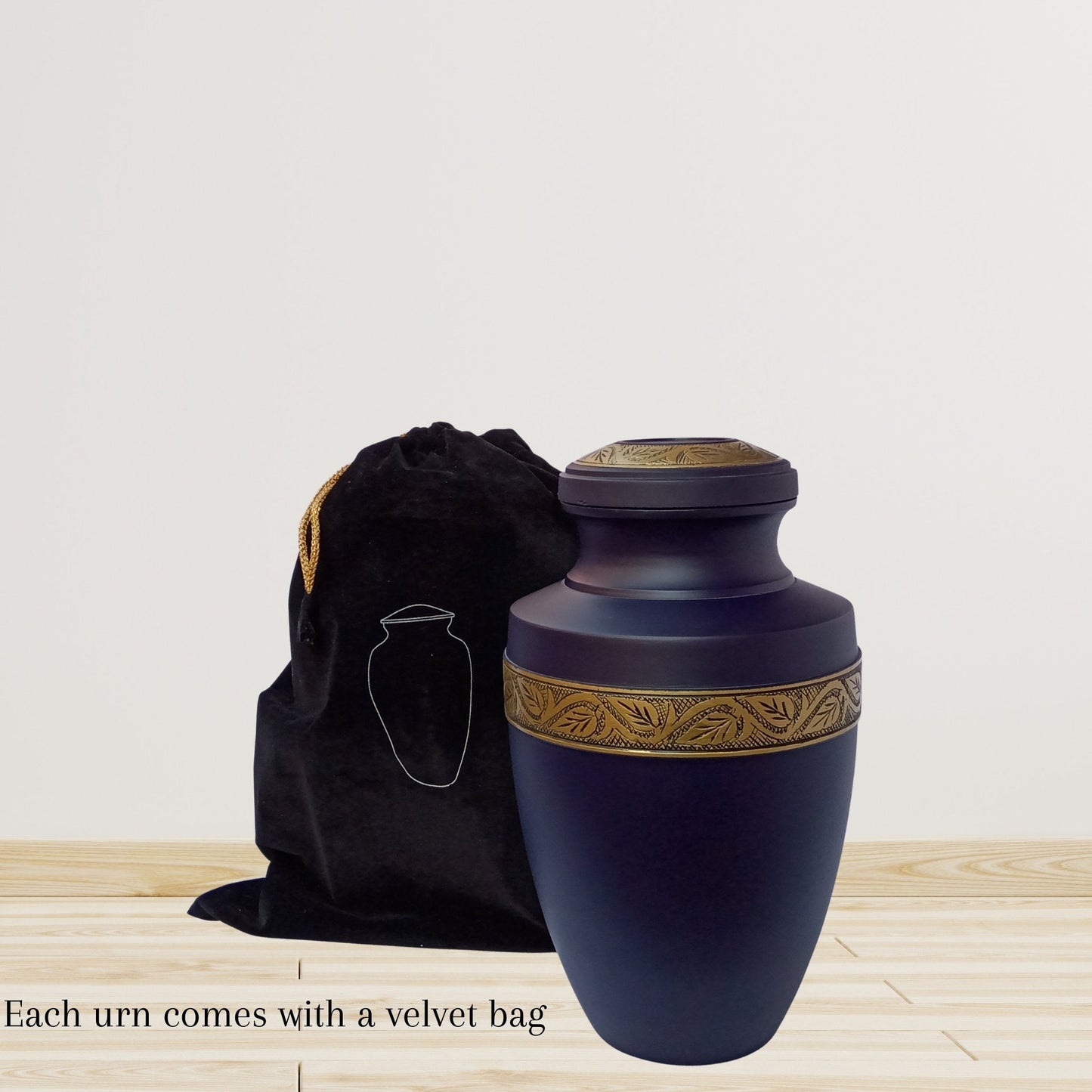 Leaves Metallic Finish Large Adult Cremation Urn for Human Ashes — With Velvet Bag