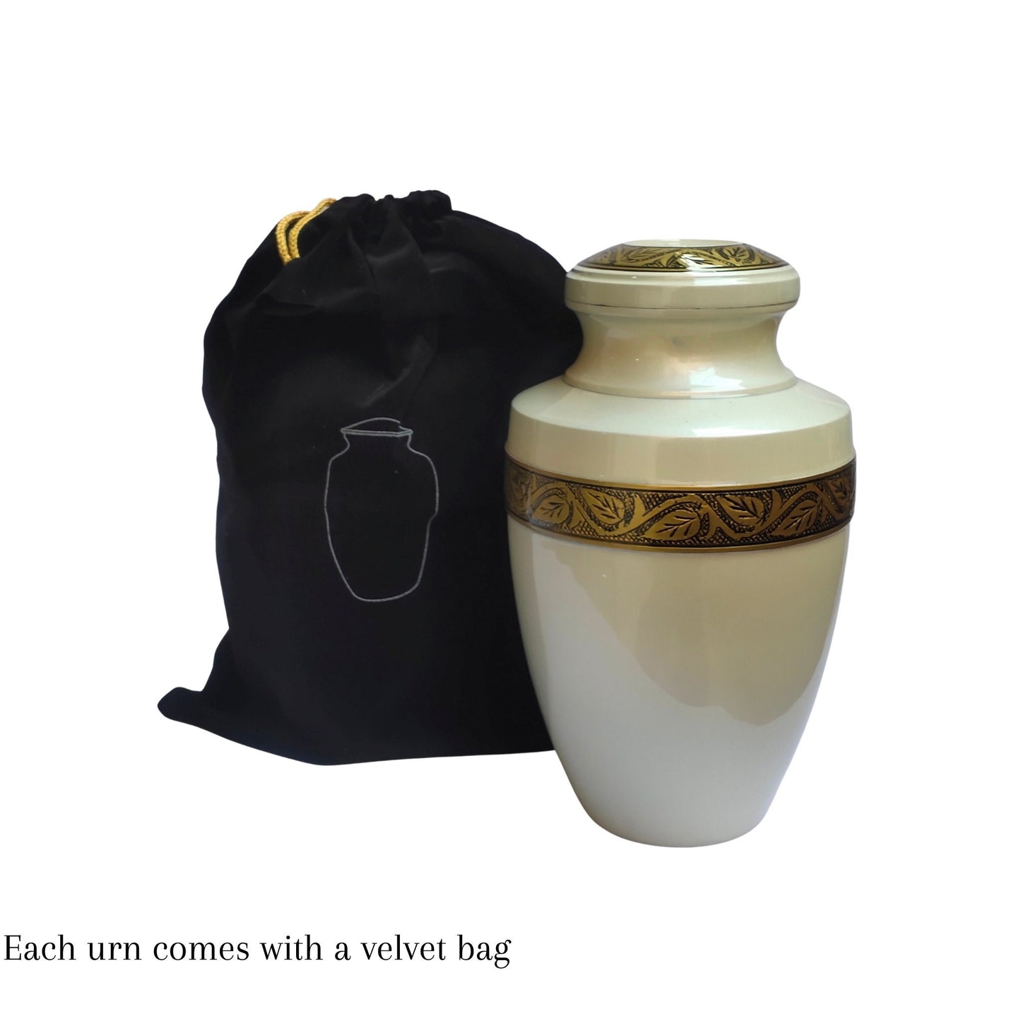 Leaves Metallic Finish Large Adult Cremation Urn for Human Ashes — With Velvet Bag