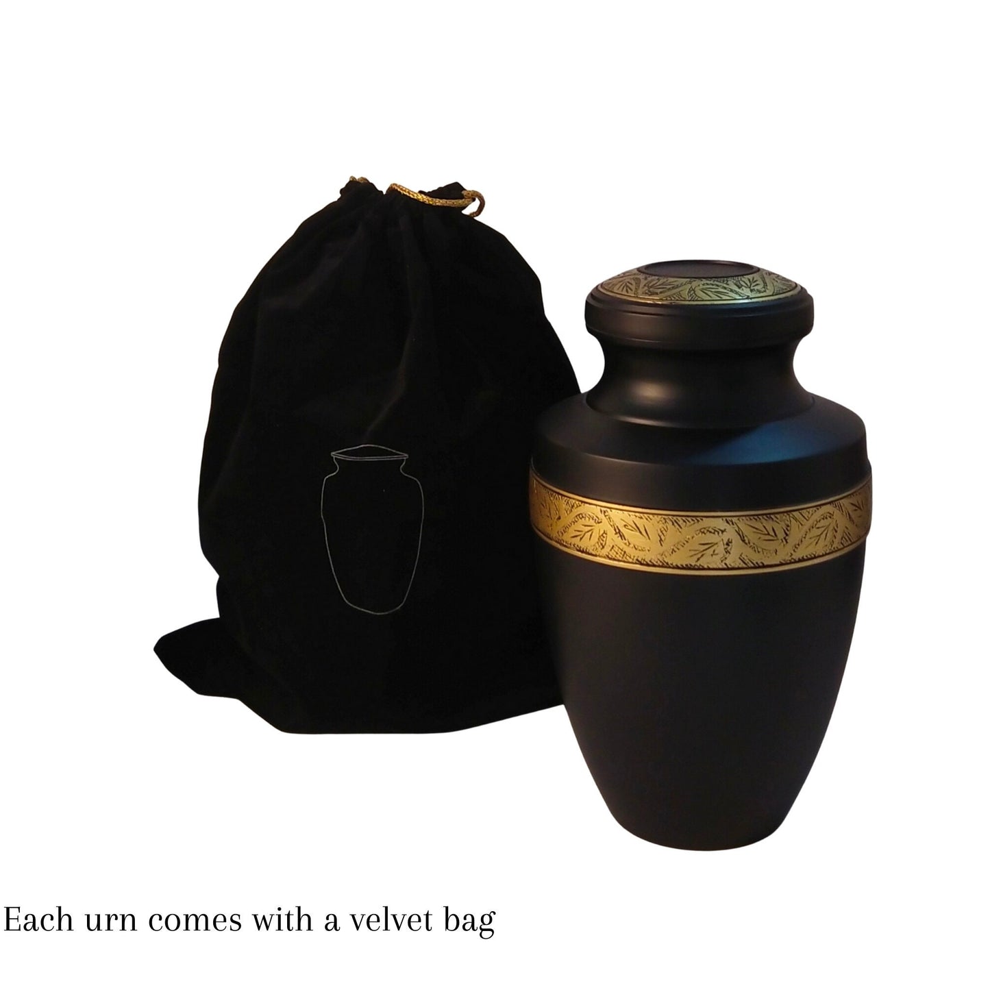 Leaves Metallic Finish Large Adult Cremation Urn for Human Ashes — With Velvet Bag