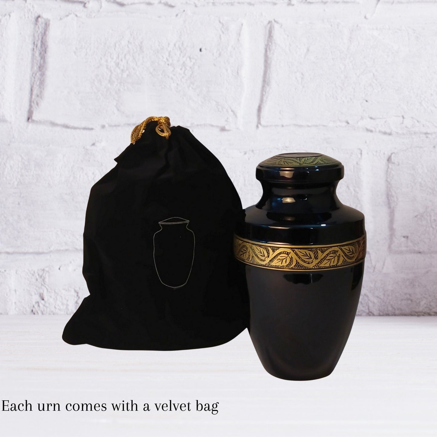 Leaves Metallic Finish Large Adult Cremation Urn for Human Ashes — With Velvet Bag