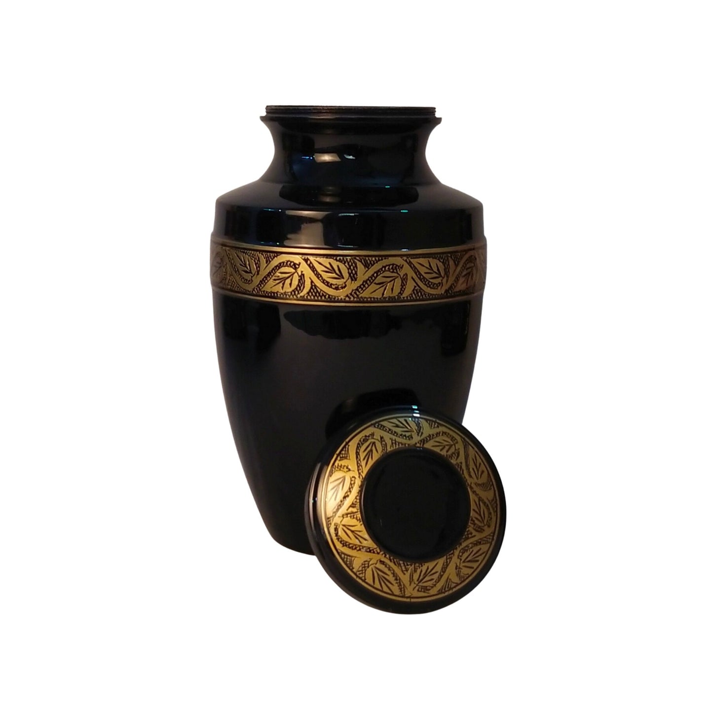 Leaves Metallic Finish Large Adult Cremation Urn for Human Ashes — With Velvet Bag