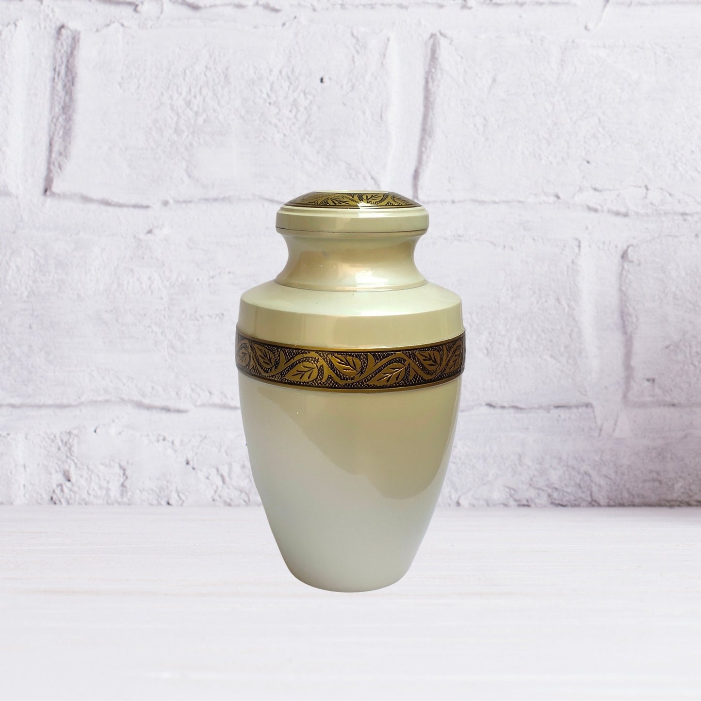 Leaves Metallic Finish Large Adult Cremation Urn for Human Ashes — With Velvet Bag