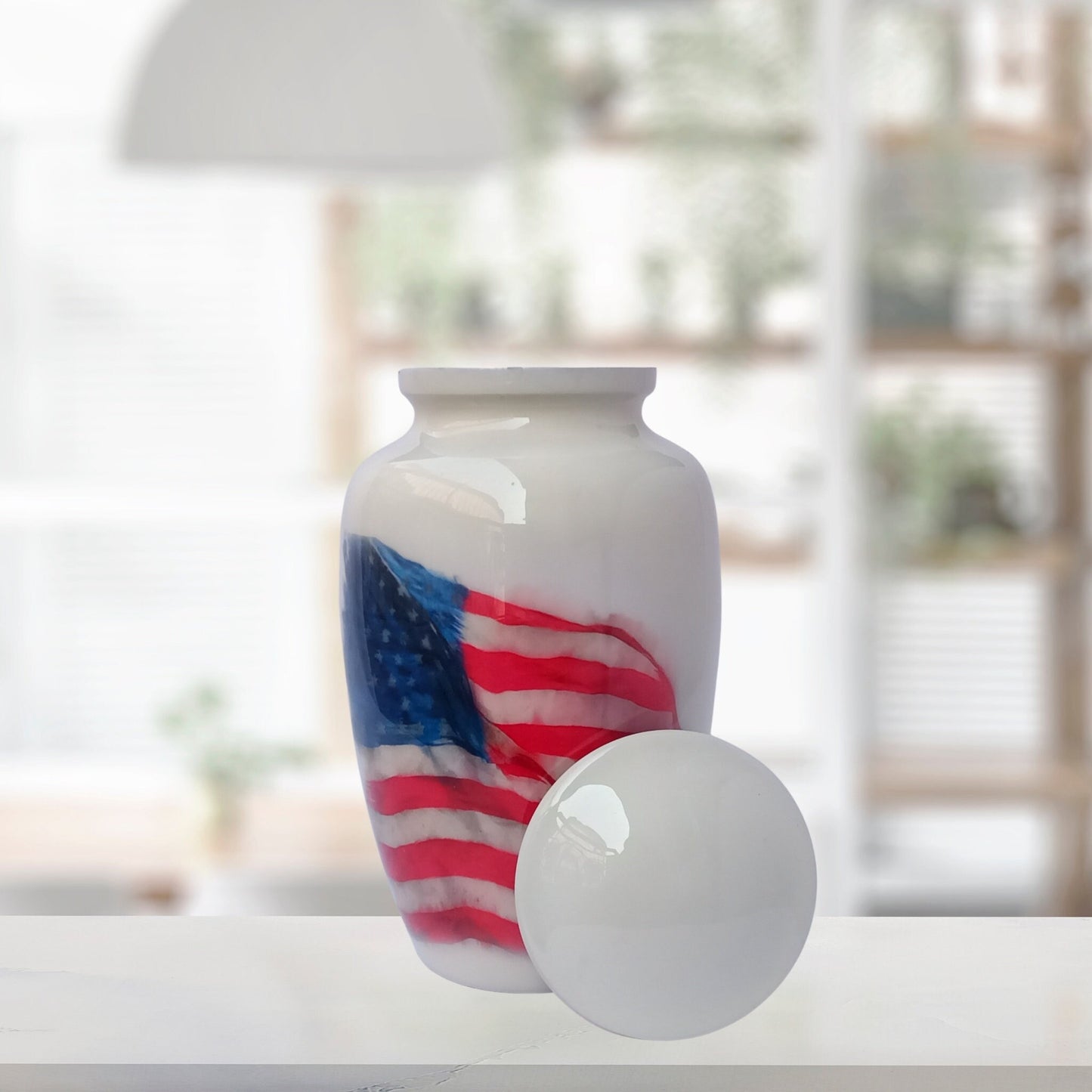 American Flag Patriotic Large Adult Cremation Urn for Human Ashes — With Velvet Bag